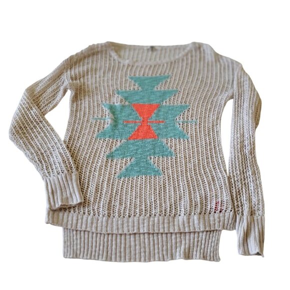 Ya Los Angeles Open Weave Aztez Southwestern Long Sleeve Sweater Medium - Picture 3 of 12